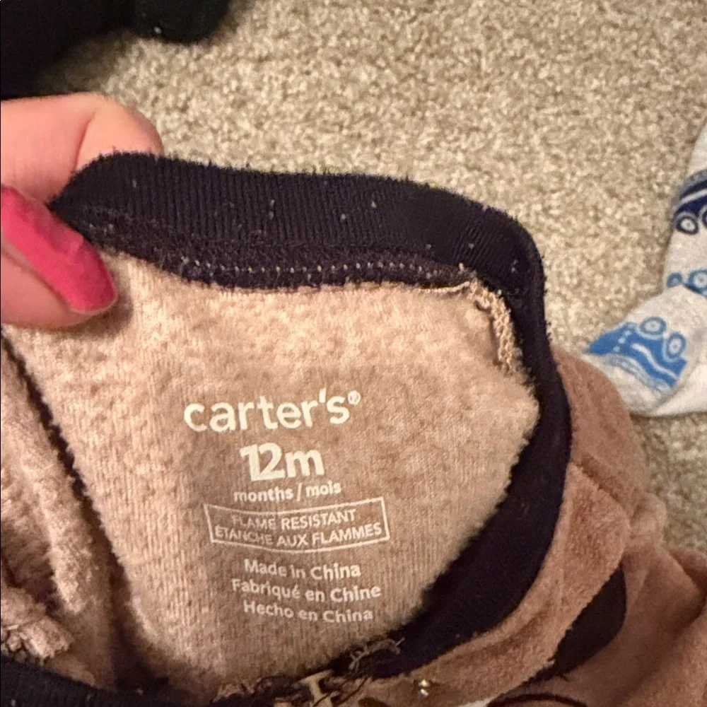 Carter's Brown Raccoon and Gray Vehicle Fleece Footie Pajamas - Picture 2 of 3